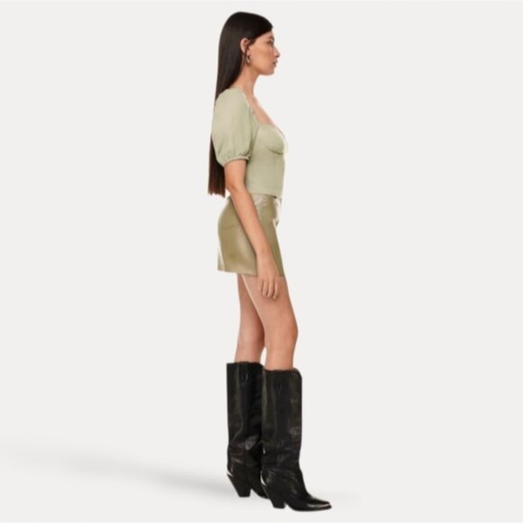 ARITZIA WILFRED "NOVELLA" Puff Sleeve Blouse In Sage Frost - Picture 4 of 16